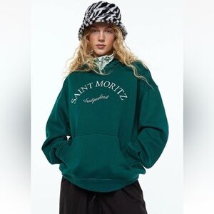 Saint Moritz Switzerland Emerald Green Pullover‎ Hoodie Adult Size L H&M Divided